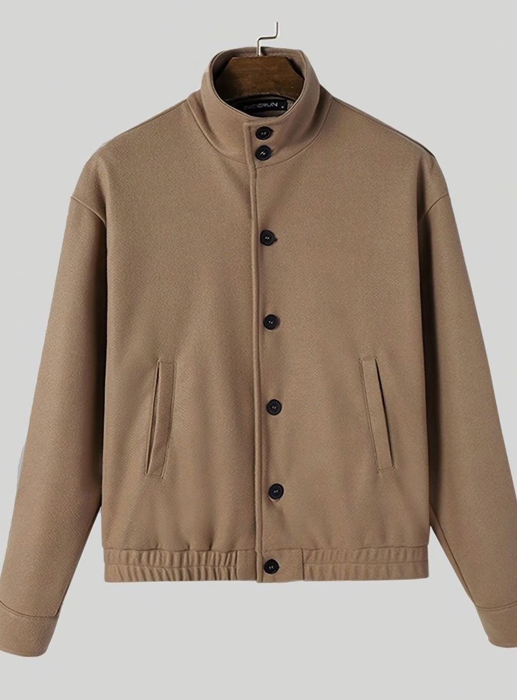 Men's Button-Front Wool-Feel Bomber Jacket Stand Collar