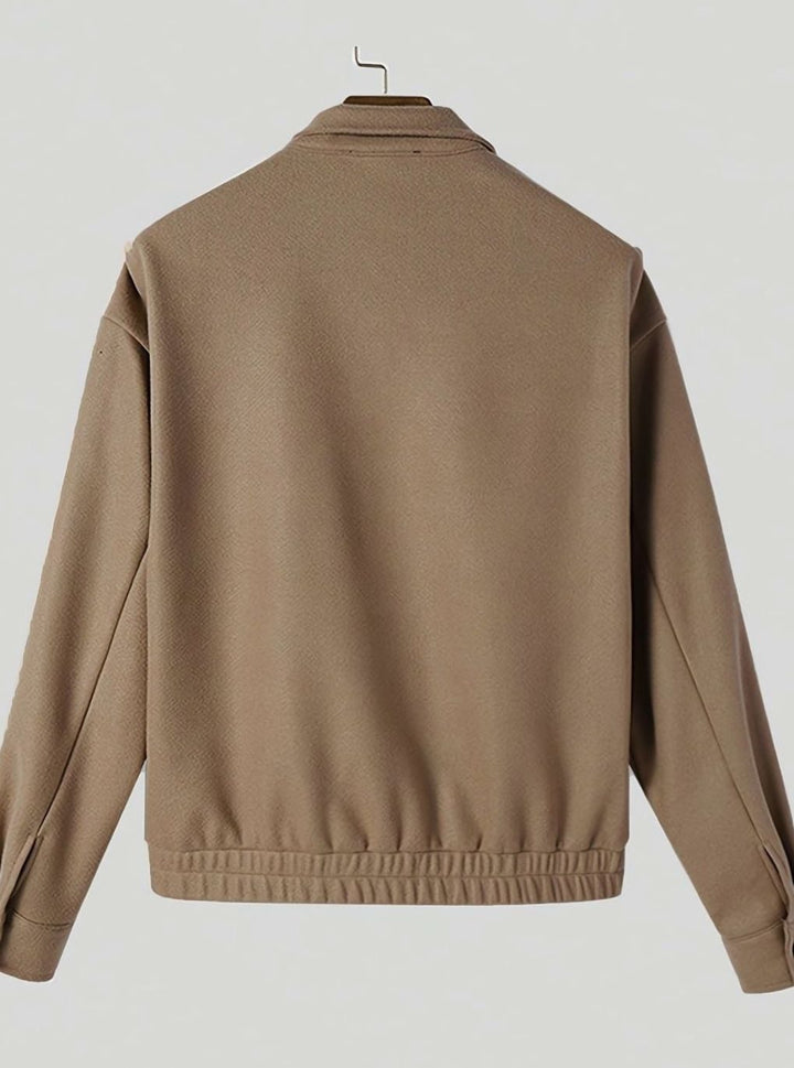 Men's Button-Front Wool-Feel Bomber Jacket Stand Collar