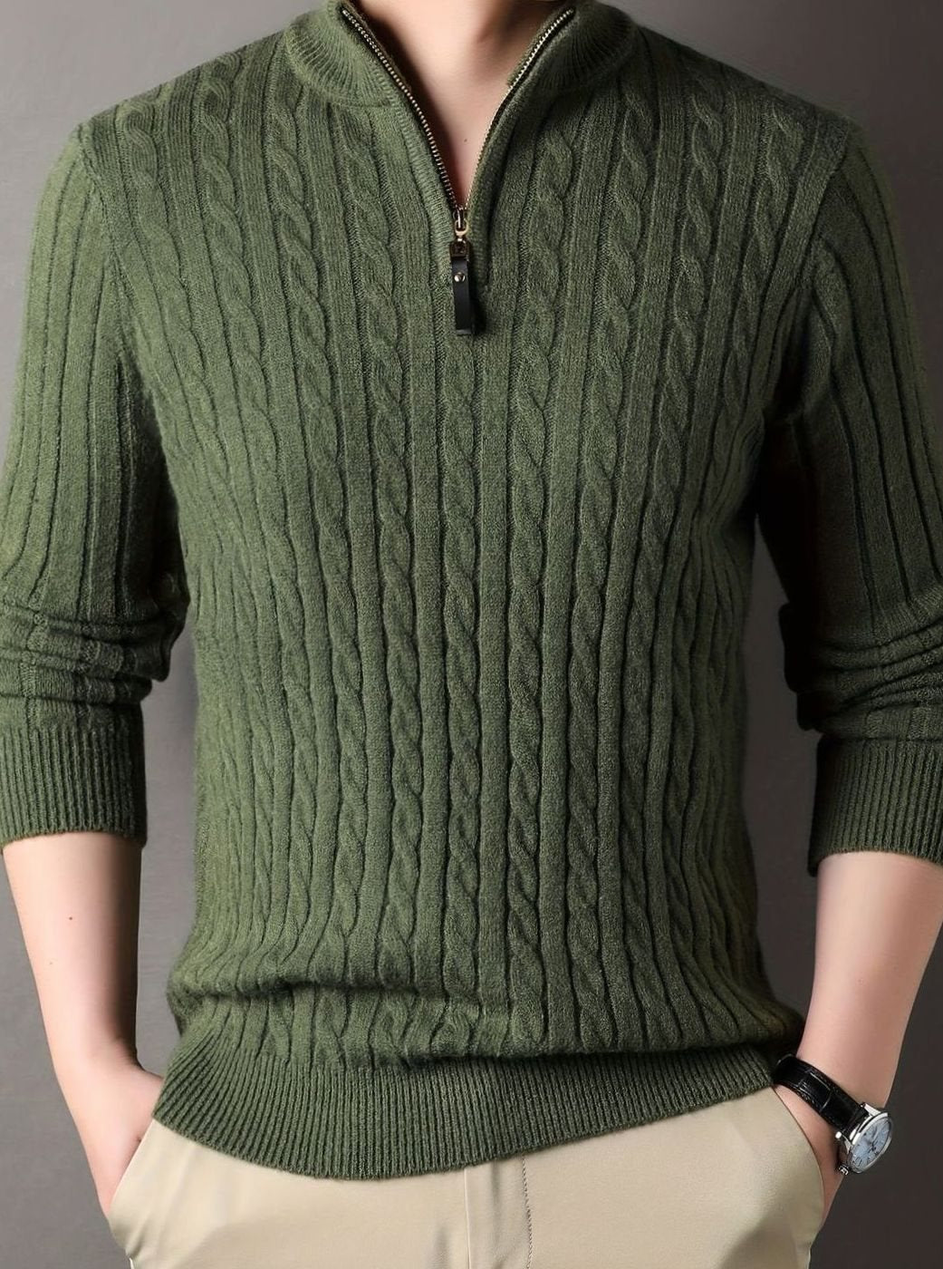 Men's Cable-Knit Half-Zip Winter Sweater