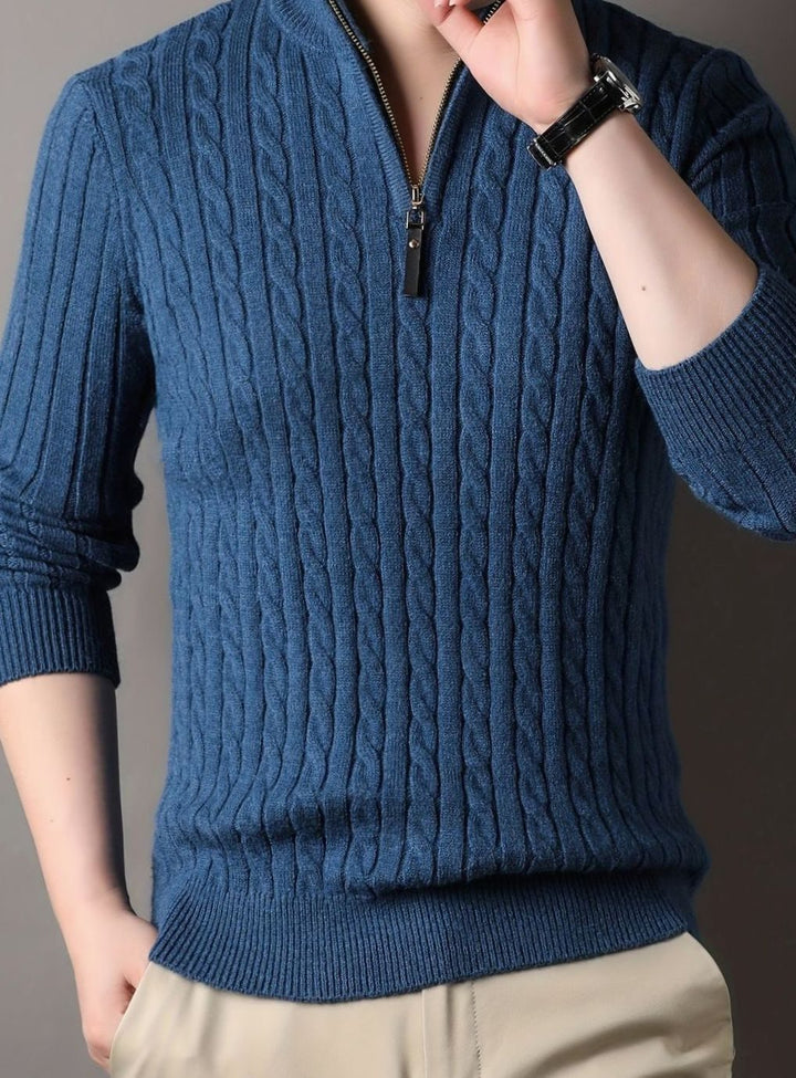 Men's Cable-Knit Half-Zip Winter Sweater