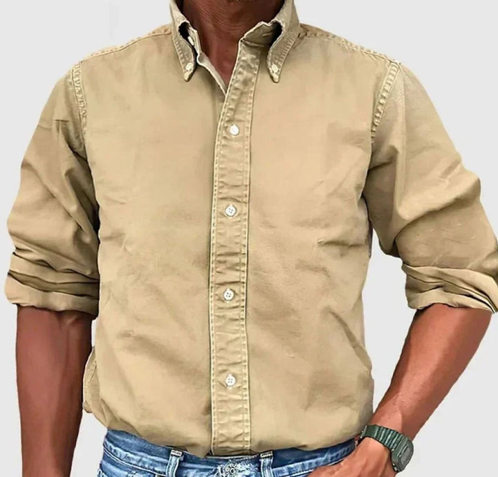 Men's Casual Long-Sleeve Button-Up Shirt Relaxed Fit - Khaki