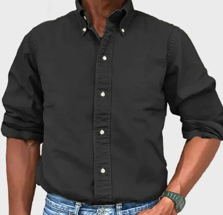 Men's Casual Long-Sleeve Button-Up Shirt Relaxed Fit - Black