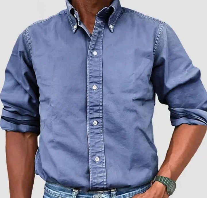 Men's Casual Long-Sleeve Button-Up Shirt Relaxed Fit - Blue