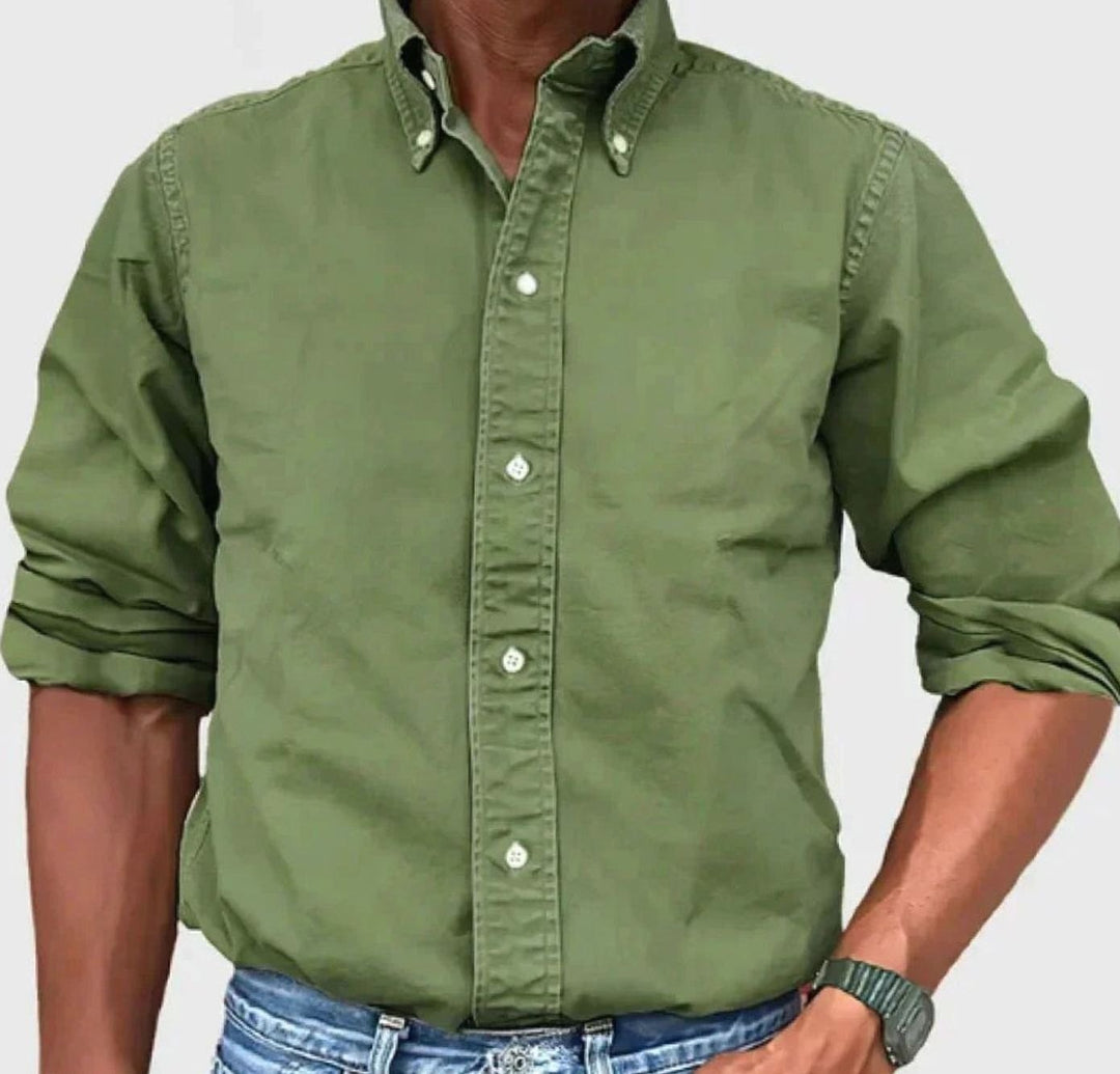 Men's Casual Long-Sleeve Button-Up Shirt Relaxed Fit - Military Green