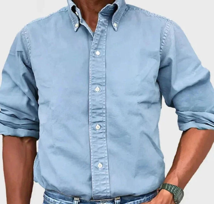 Men's Casual Long-Sleeve Button-Up Shirt Relaxed Fit - Light Blue