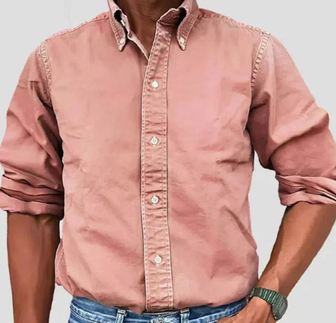 Men's Casual Long-Sleeve Button-Up Shirt Relaxed Fit - Pink