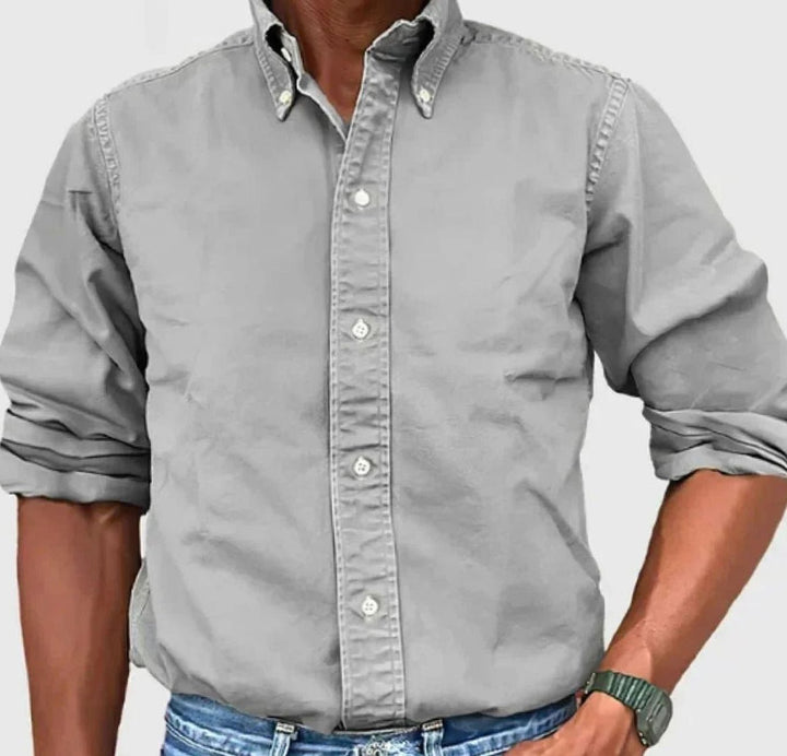 Men's Casual Long-Sleeve Button-Up Shirt Relaxed Fit - Grey