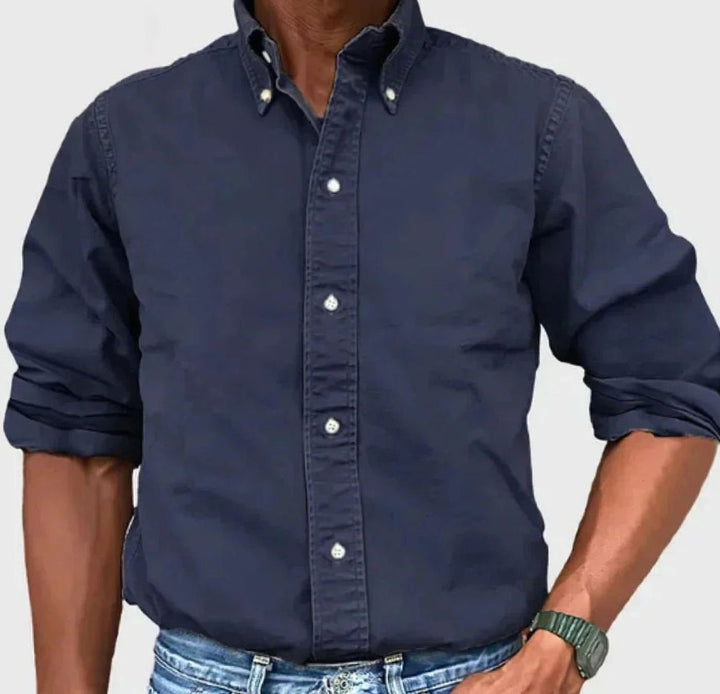 Men's Casual Long-Sleeve Button-Up Shirt Relaxed Fit - Navy Blue