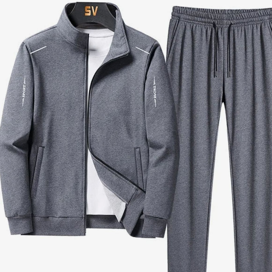 Men's Casual Tracksuit Two-Piece Zip Jacket Jogger Pants Set - Grey