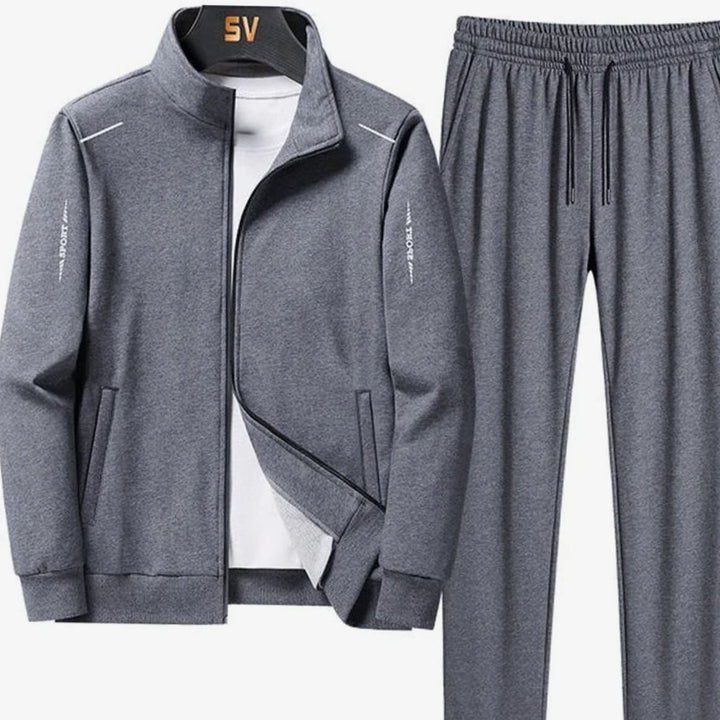 Men's Casual Tracksuit Two-Piece Zip Jacket Jogger Pants Set - Grey