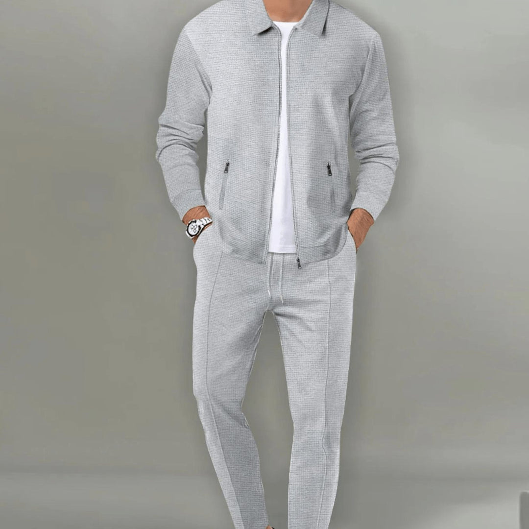 Men's Casual Tracksuit Two-Piece Zip-Up Jacket Jogger Pants Set - Grey