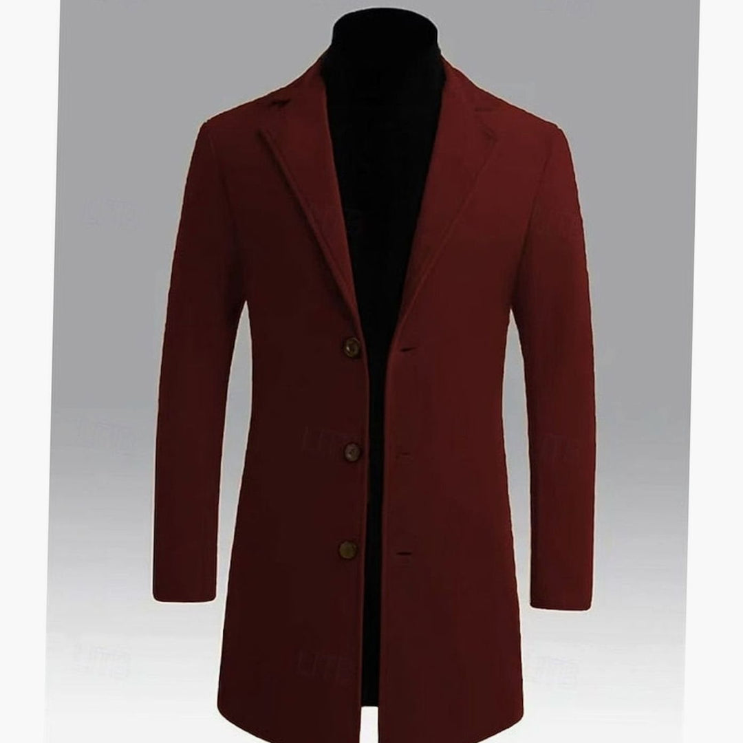 Men's Classic Long Single-Breasted Wool Overcoat, Dark Grey