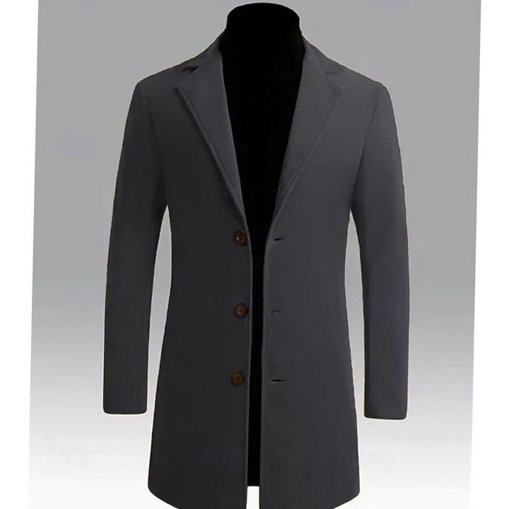 Men's Classic Long Single-Breasted Wool Overcoat, Dark Grey