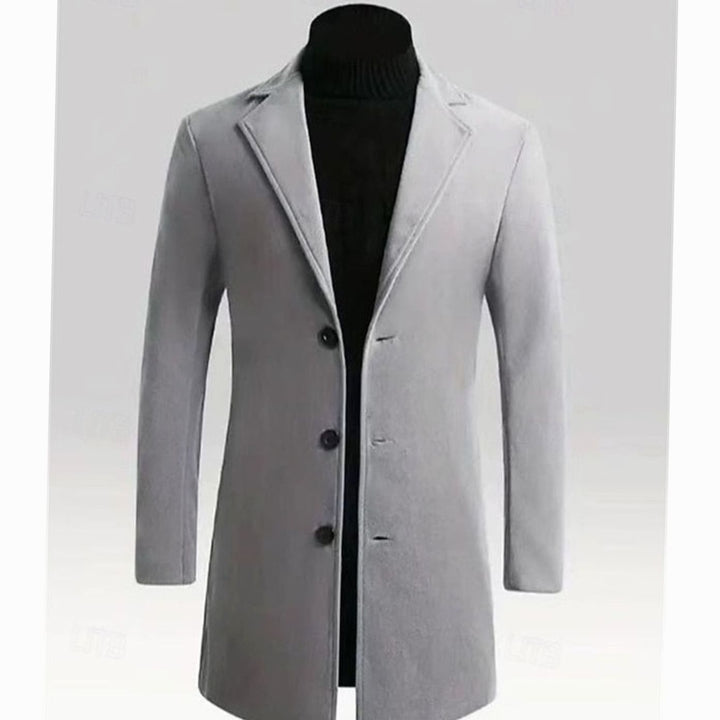 Men's Classic Long Single-Breasted Wool Overcoat, Dark Grey
