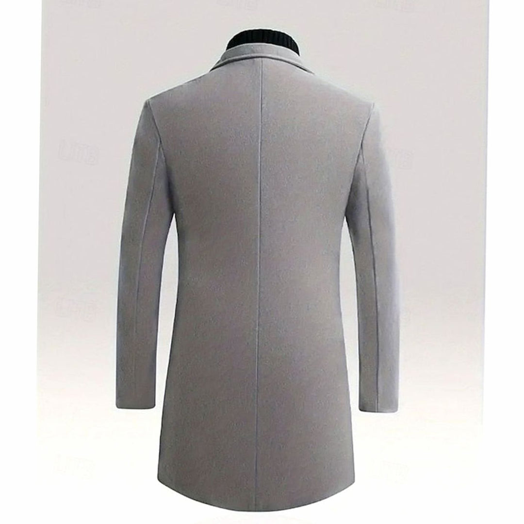 Men's Classic Long Single-Breasted Wool Overcoat, Dark Grey