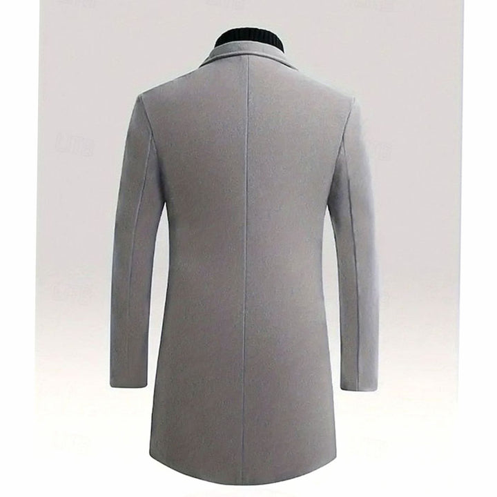 Men's Classic Long Single-Breasted Wool Overcoat, Dark Grey
