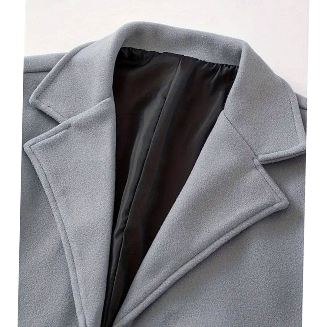 Men's Classic Long Single-Breasted Wool Overcoat, Dark Grey