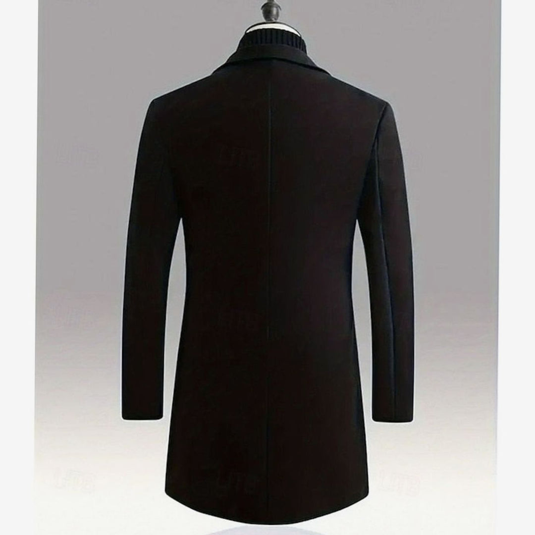 Men's Classic Long Single-Breasted Wool Overcoat, Dark Grey