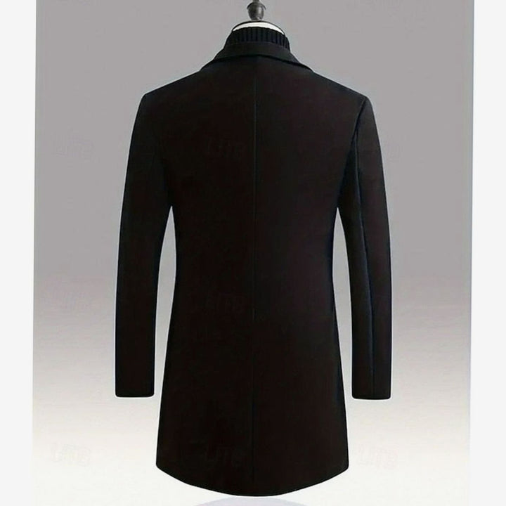 Men's Classic Long Single-Breasted Wool Overcoat, Dark Grey