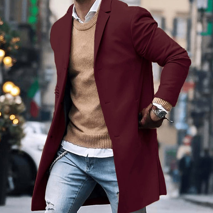 Men's Classic Long Tailored Street Style Coat - Red
