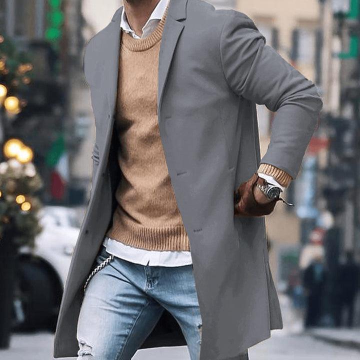Men's Classic Long Tailored Street Style Coat - Gray