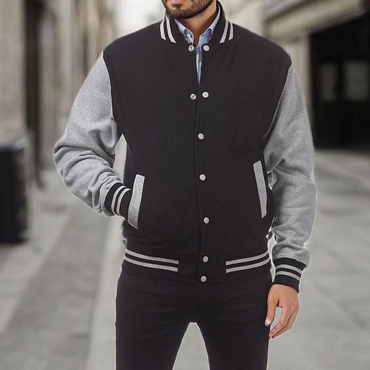 Men's Classic Snap-Front Varsity Jacket Ribbed Collar - Light Grey