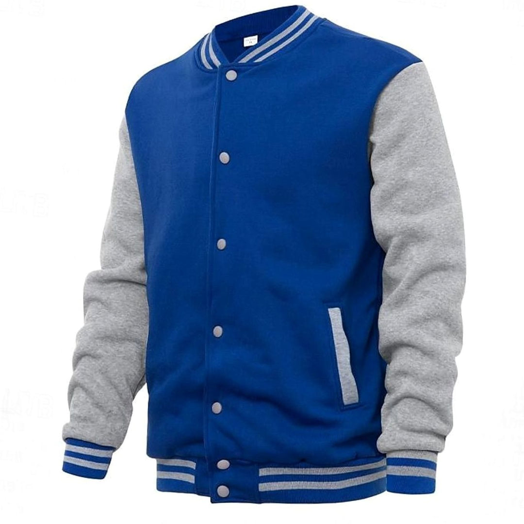 Men's Classic Snap-Front Varsity Jacket Ribbed Collar
