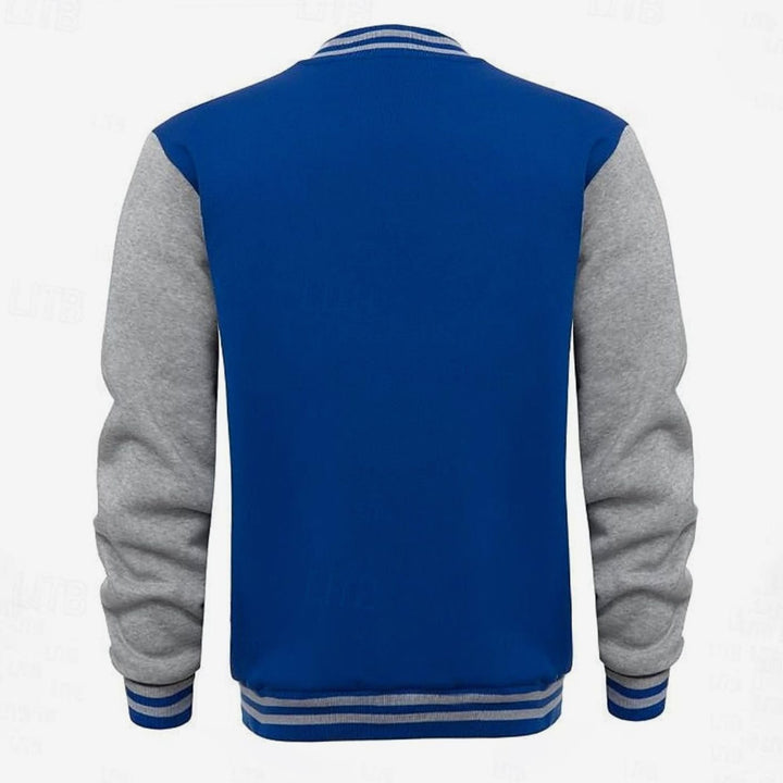 Men's Classic Snap-Front Varsity Jacket Ribbed Collar