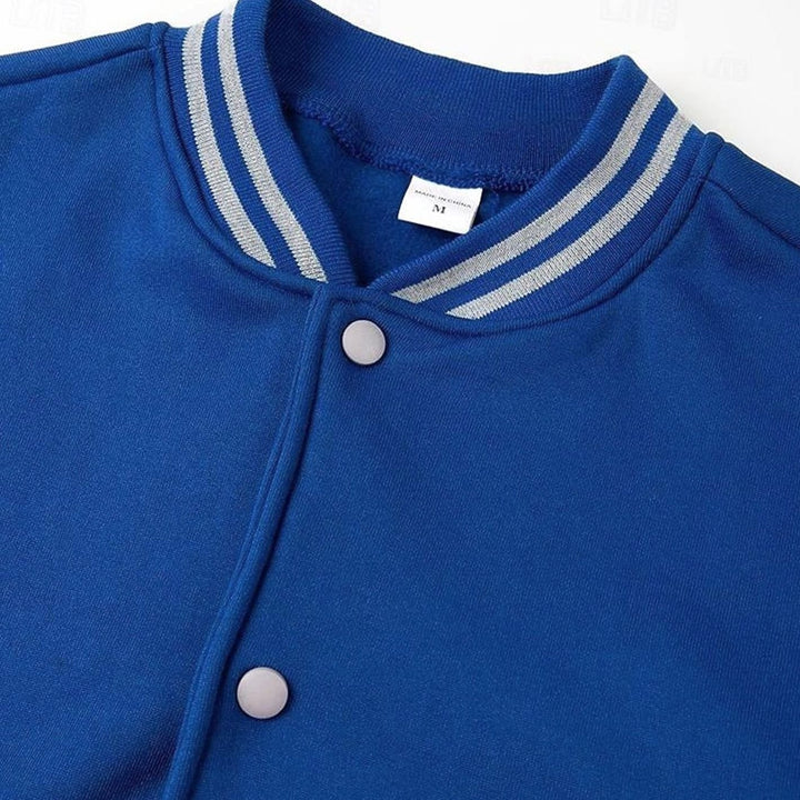 Men's Classic Snap-Front Varsity Jacket Ribbed Collar
