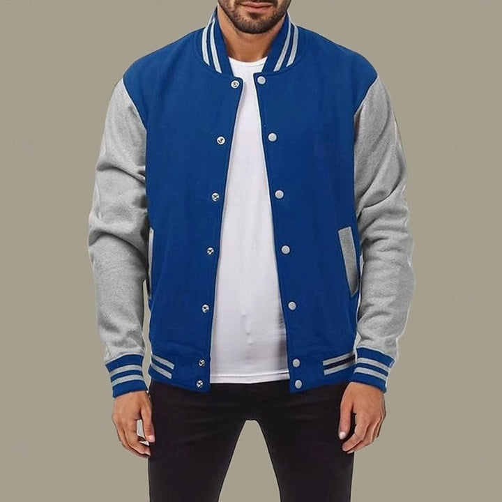 Men's Classic Snap-Front Varsity Jacket Ribbed Collar