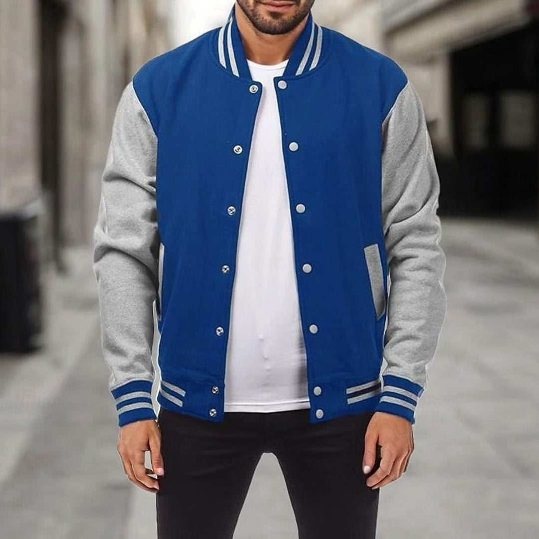 Men's Classic Snap-Front Varsity Jacket Ribbed Collar - Royal Blue