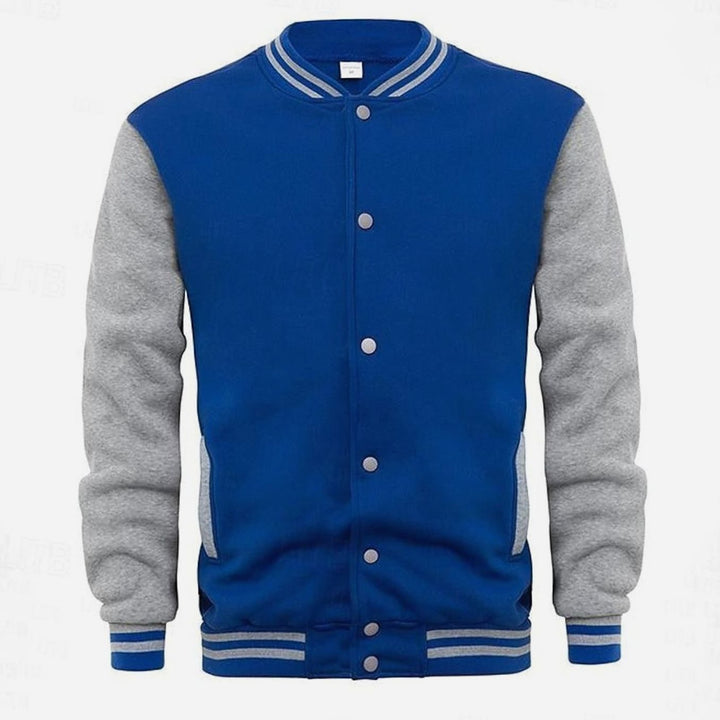 Men's Classic Snap-Front Varsity Jacket Ribbed Collar