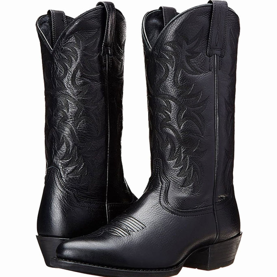 Men's Classic Western Cowboy Boots Tall Shaft Pull-On - Black