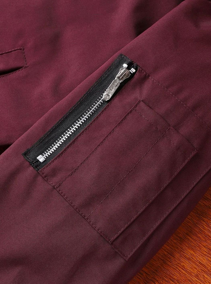 Men's Classic Zip-Up Bomber Jacket Ribbed Collar Cuffs