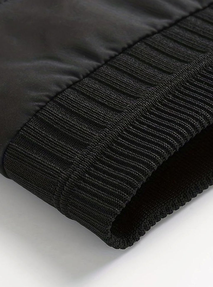 Men's Classic Zip-Up Bomber Jacket Ribbed Collar Cuffs