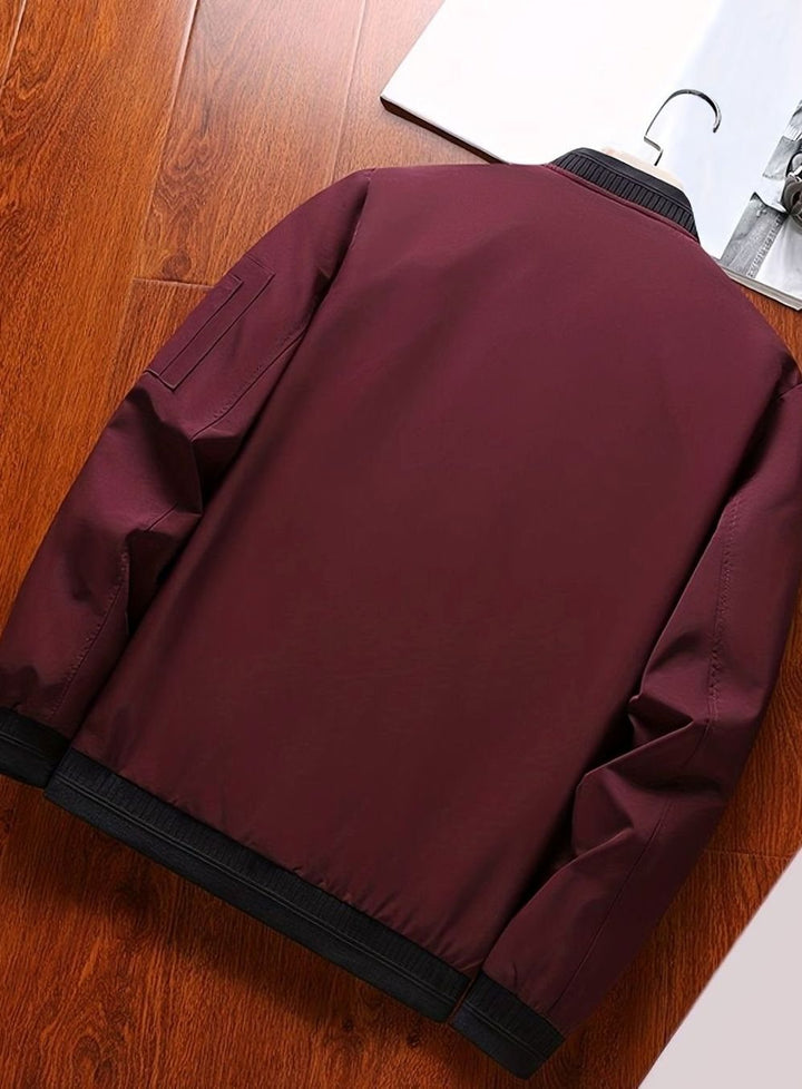 Men's Classic Zip-Up Bomber Jacket Ribbed Collar Cuffs