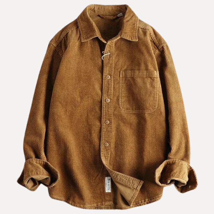 Men's Corduroy Long Sleeve Shirt Relaxed-Fit Button-Up Chest Pocket - Honey