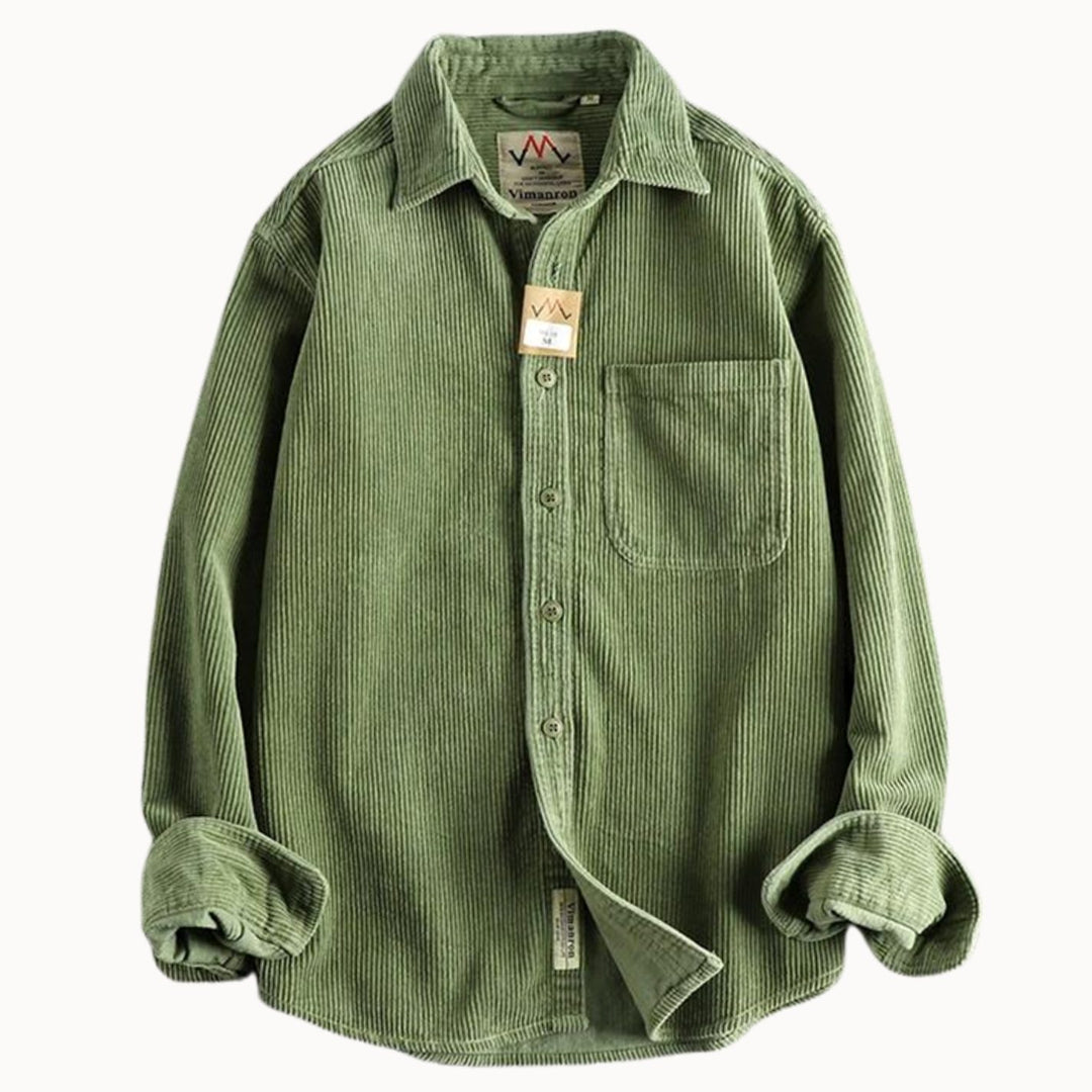 Men's Corduroy Long Sleeve Shirt Relaxed-Fit Button-Up Chest Pocket - Sage
