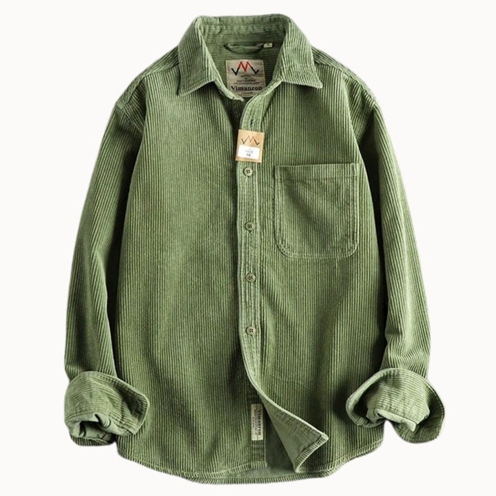 Men's Corduroy Long Sleeve Shirt Relaxed-Fit Button-Up Chest Pocket - Sage