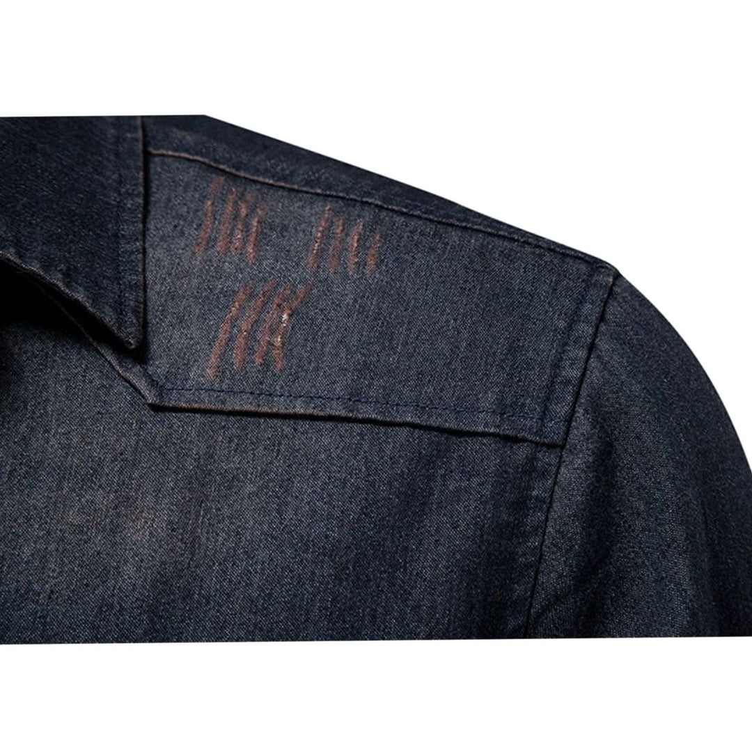 Men's Denim Long-Sleeve Button-Up Shirt Dual Chest Pockets