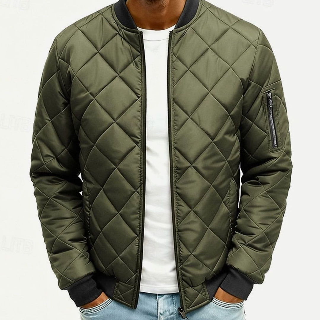 Men's Diamond Quilted Bomber Jacket Full-Zip - Army Green