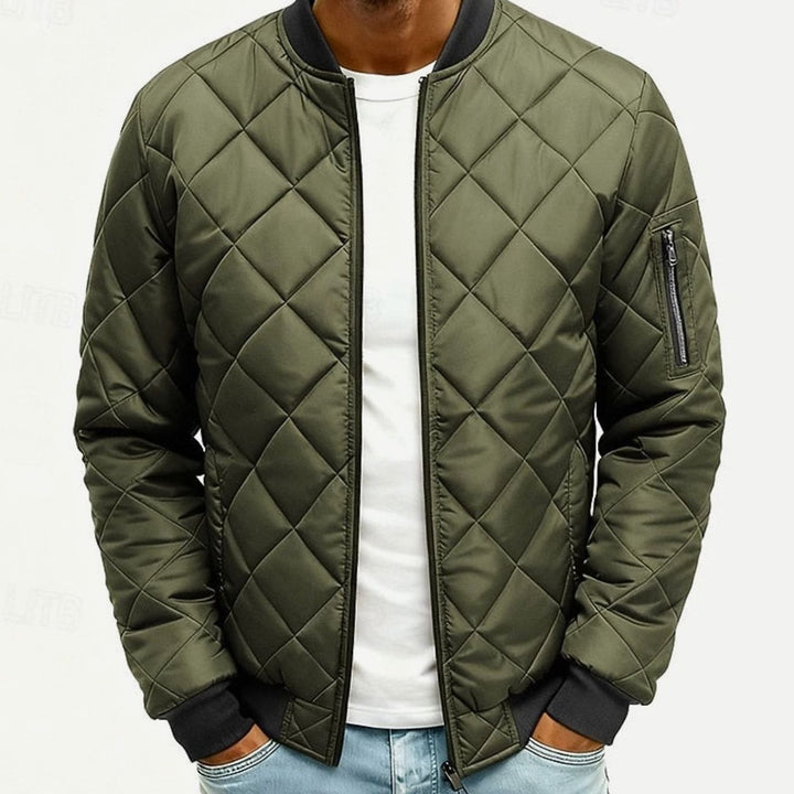Men's Diamond Quilted Bomber Jacket Full-Zip - Army Green