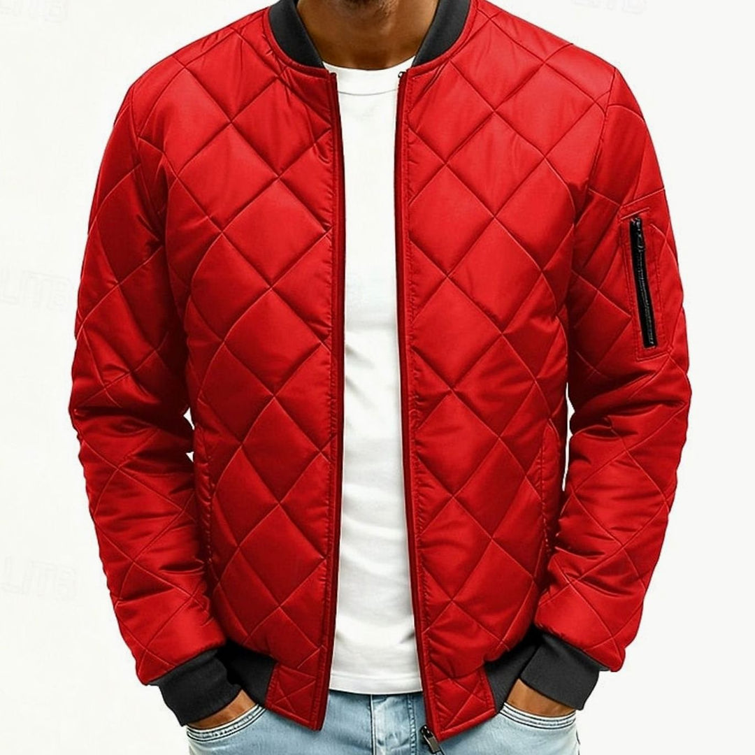 Men's Diamond Quilted Bomber Jacket Full-Zip - Red