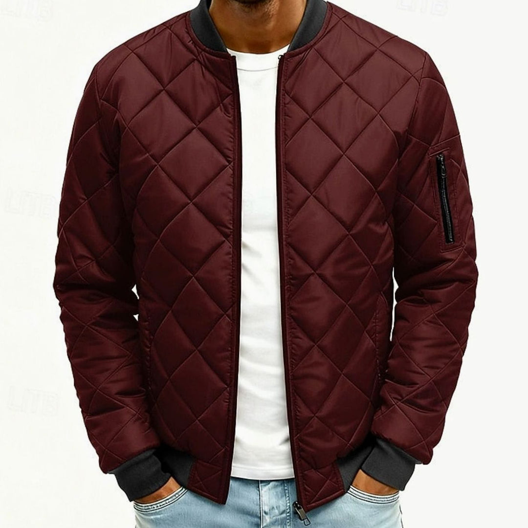 Men's Diamond Quilted Bomber Jacket Full-Zip - Wine
