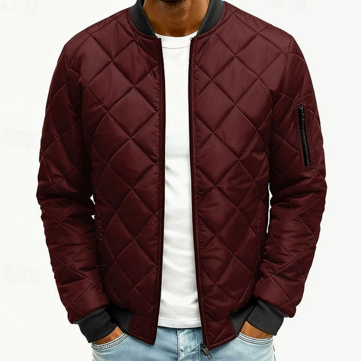 Men's Diamond Quilted Bomber Jacket Full-Zip - Wine