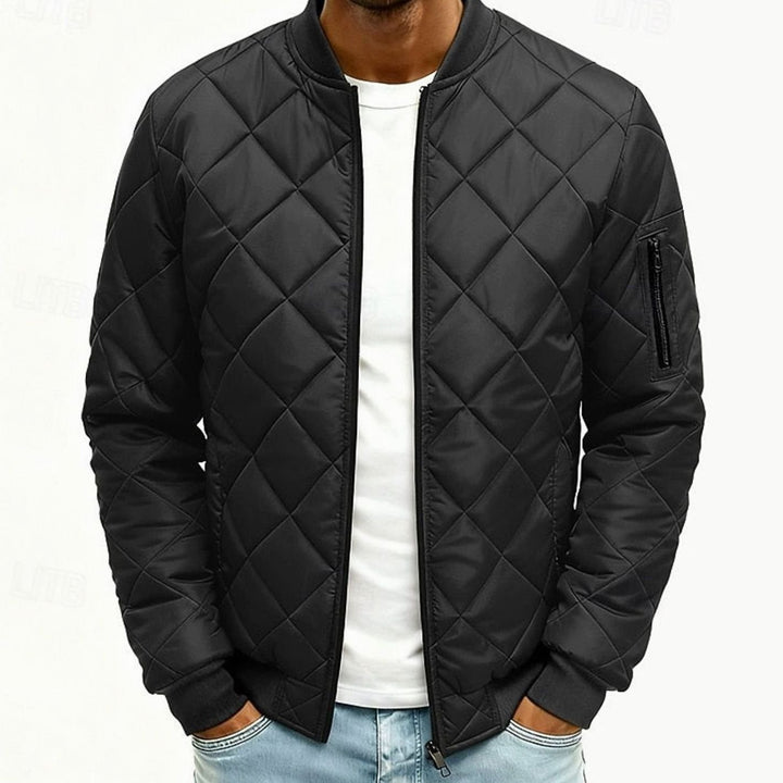 Men's Diamond Quilted Bomber Jacket Full-Zip - Black