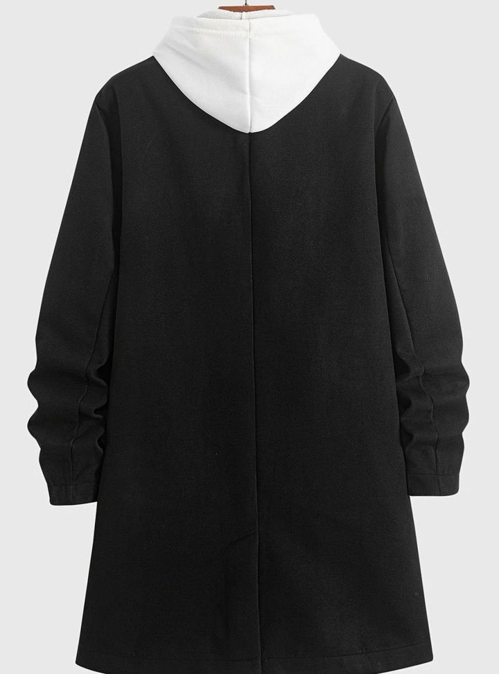 Men's Double-Breasted Tailored Wool Overcoat, Black