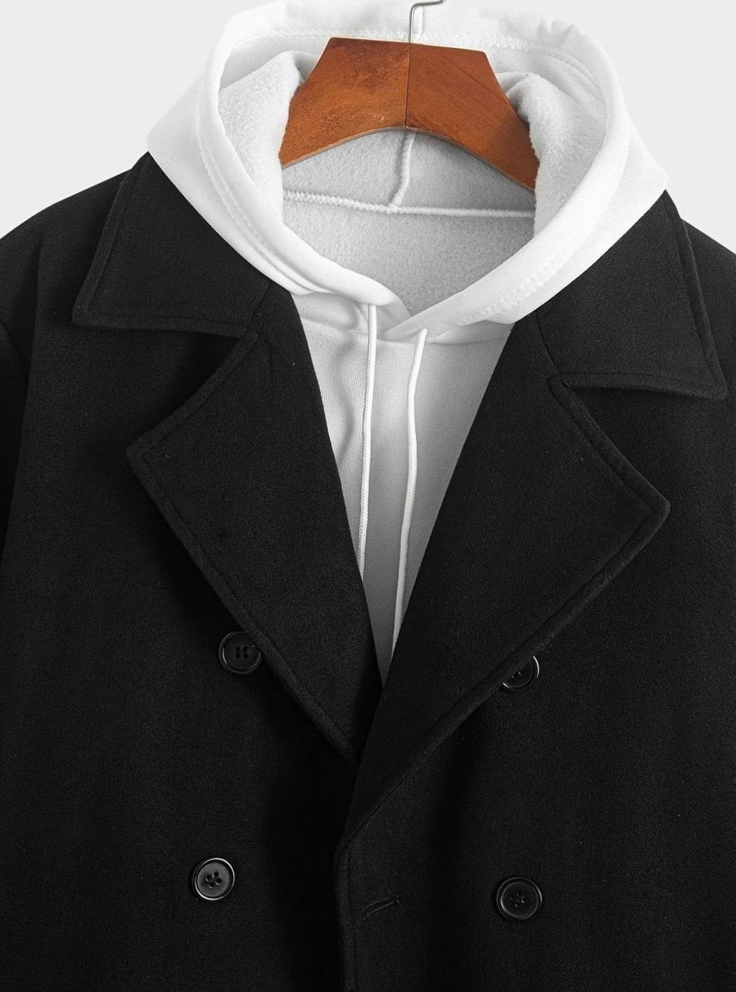 Men's Double-Breasted Tailored Wool Overcoat, Black