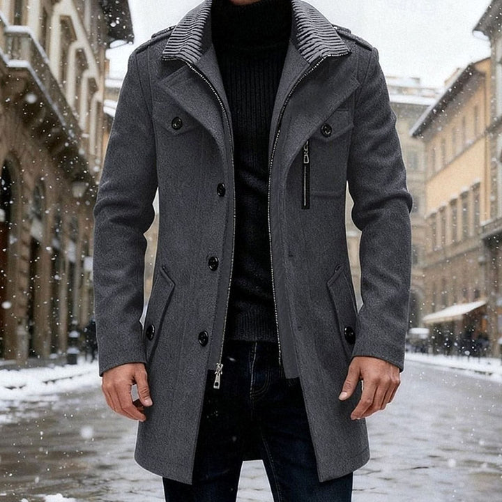 Men's Double-Breasted Wool Coat Tailored Overcoat - Gray