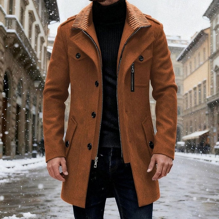 Men's Double-Breasted Wool Coat Tailored Overcoat - Brown